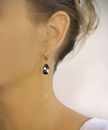 Boucles d'oreilles créoles en or avec gouttes de cristaux Black Diamond 2