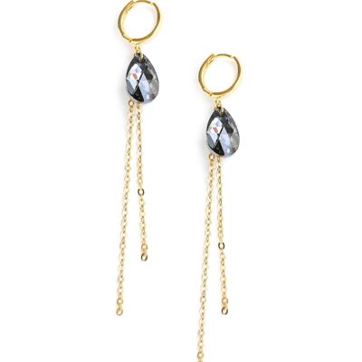 Gold hoop earrings with Black Diamond crystal drops