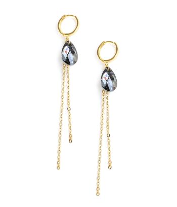 Boucles d'oreilles créoles en or avec gouttes de cristaux Black Diamond 1