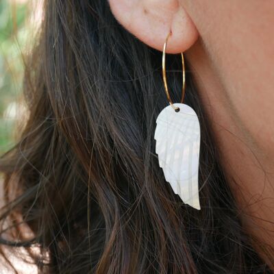 Hoop earrings and mother-of-pearl angel wing, Made in France