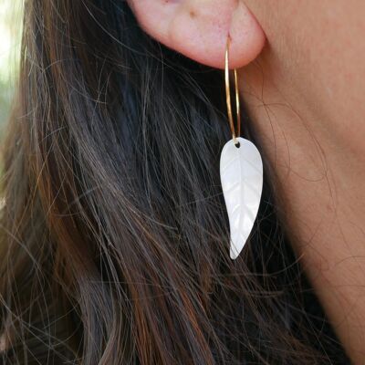 Creole and mother-of-pearl leaf earrings, Made in France