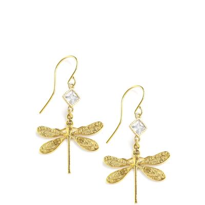 Orecchini con libellula in oro e cristalli taglio diamante