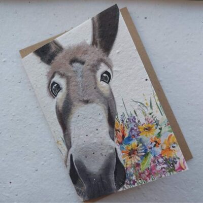Donkey - eco and vegan friendly - plantable birthday seed cards - bee cards - wildflower cards - seed paper cards -save the bees - plantable cards