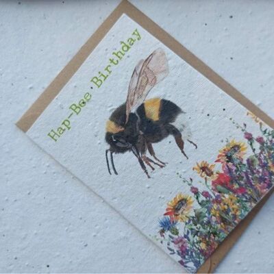 Hap-bee birthday… eco and vegan friendly - plantable birthday seed cards - bee cards - wildflower cards - seed paper cards -save the bees - plantable cards