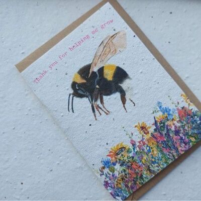 Thank you for helping me grow - eco and vegan friendly plantable teacher seed cards- bee cards - wildflower cards - teacher thankyou cards -thankyou for helping me grow