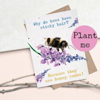 Why do bees have sticky hair? - eco and vegan friendly plantable teacher seed cards- bee cards - wildflower cards - teacher thankyou cards -thankyou for helping me grow