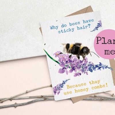 Why do bees have sticky hair? - eco and vegan friendly plantable teacher seed cards- bee cards - wildflower cards - teacher thankyou cards -thankyou for helping me grow