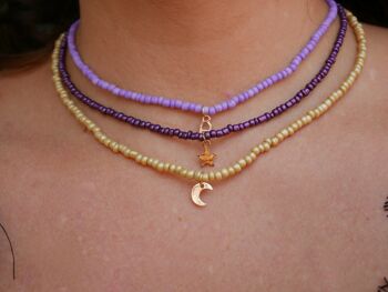 Ensemble de 3 colliers en perles de rocaille Violet et doré 3