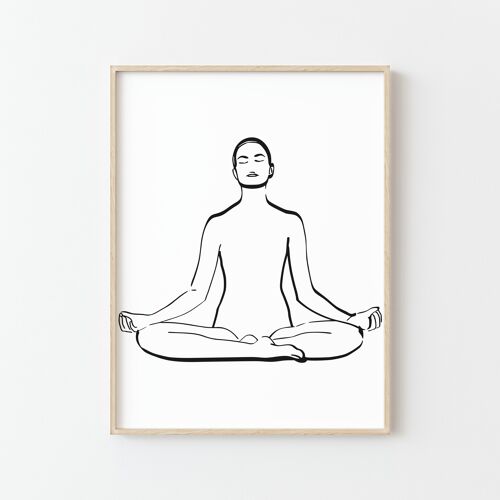 Affiche Minimaliste de Méditation en Noir et Blanc - Art Yoga Homme