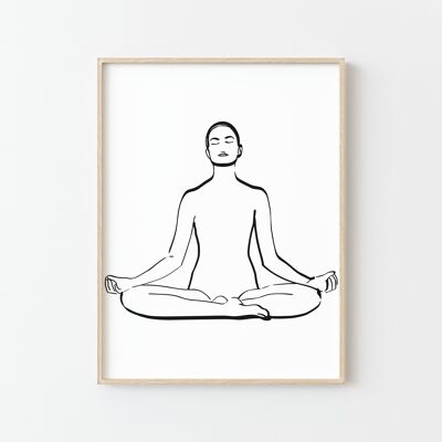 Minimalist Meditation Poster in Black and White - Men's Yoga Art