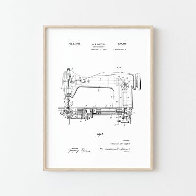 Póster con dibujo de patente de máquina de coser: una decoración interior única