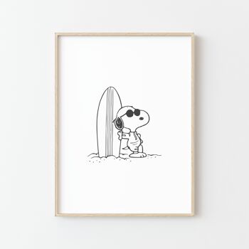 Affiche de Snoopy Surfeur en Noir & Blanc