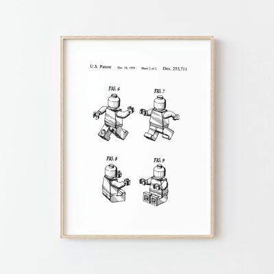 Vintage black and white Lego patent poster