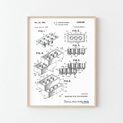 Lego Block I Patent Poster - Black & White