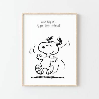 Cartel artístico "Snoopy bailando BW"