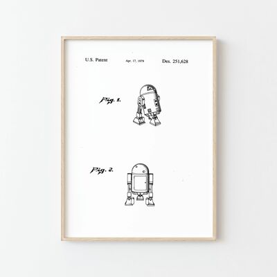 Robot 2 Patent Drawing – Dekoratives Poster in Schwarz &amp; Weiß