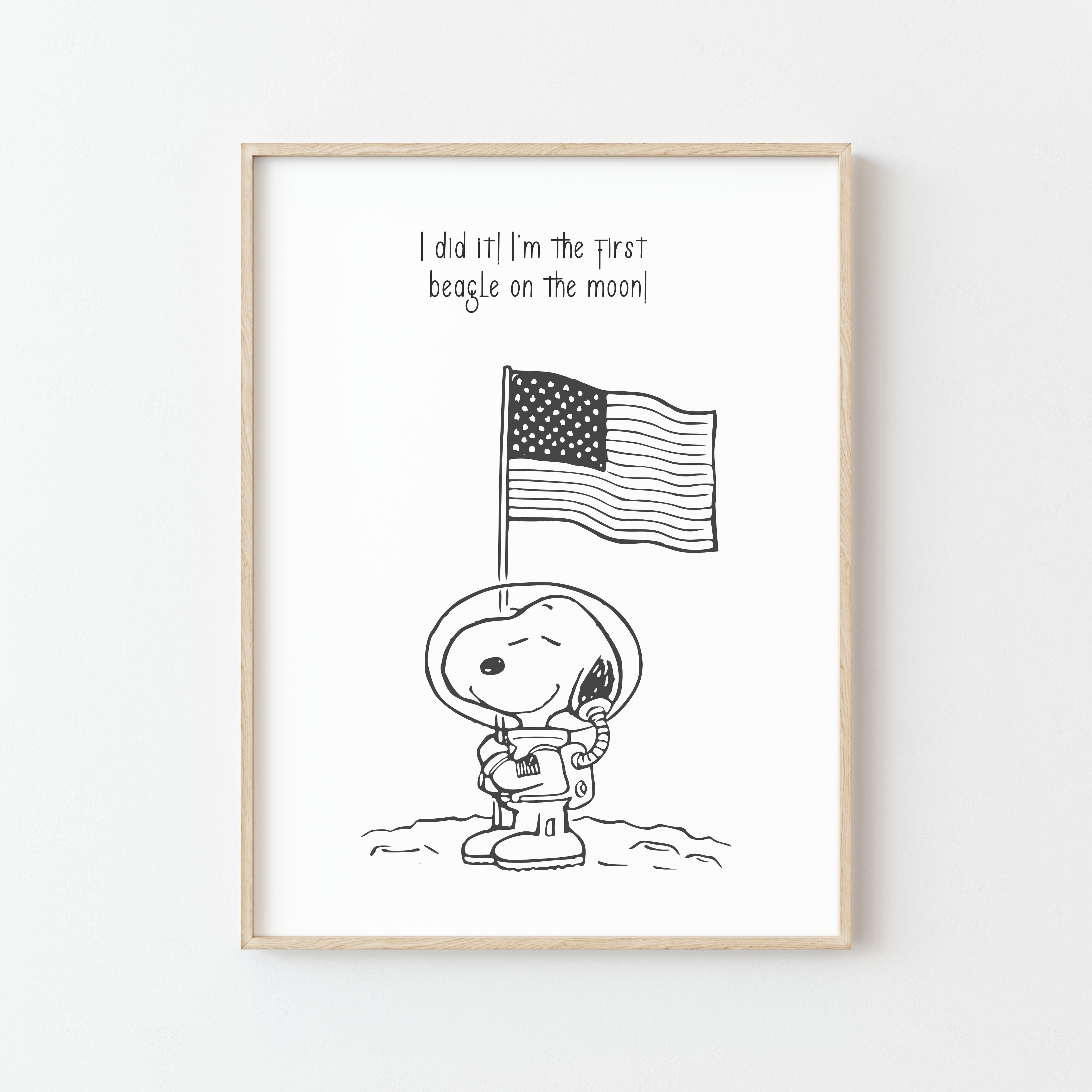 Snoopy on the Moon-Poster – Ein humorvolles Dekor in Schwarz und Weiß