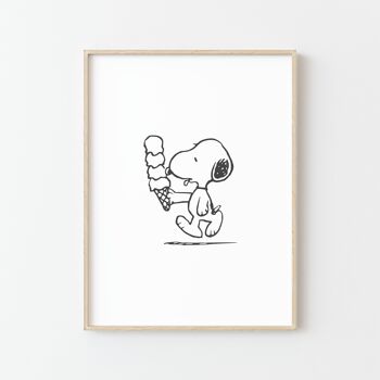 Affiche Snoopy mangeant de la glace - Noir & Blanc