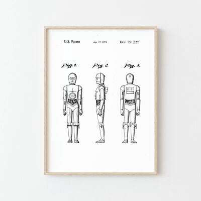 Robot Poster 1 - Dibujo de patente original en blanco y negro