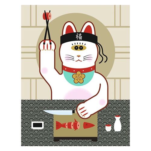 Wandbild mit Licht Lucky Sushi Cat