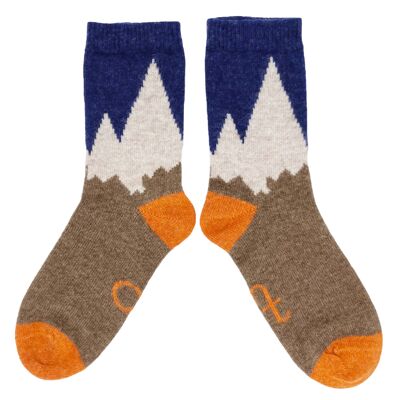 Women's Lambswool Ankle Socks - mountains - navy blue