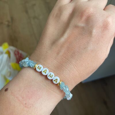 Elastic Lithotherapy bracelet in Aquamarine chip shape, Mother's Day Special
