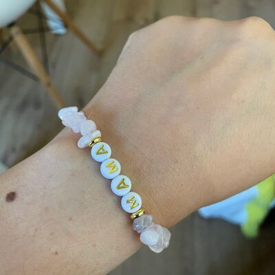 Bracelet élastique de Lithothérapie en Quartz Rose forme chips, Spécial Fête des Mères