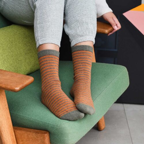 Women's Lambswool Ankle Socks - stripe - mustard