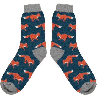 Men's Lambswool Ankle Socks - running fox - navy