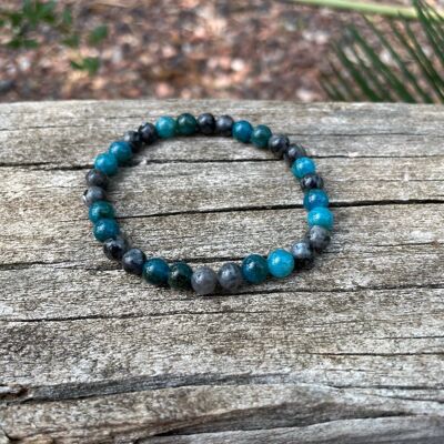 Elastic lithotherapy bracelet in Labradorite and natural Apatite