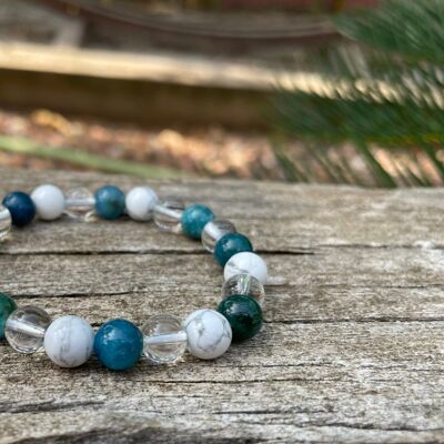 Lithotherapy weight loss bracelet in natural Howlite, Crystal and Apatite, Made in France