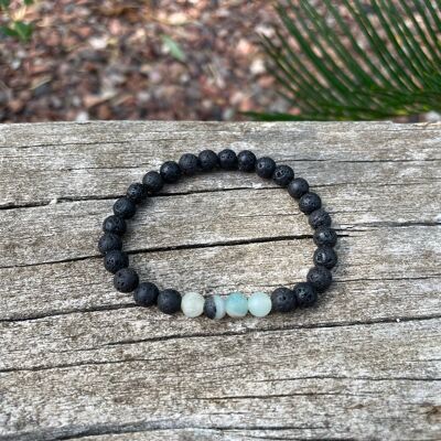 Elastic Lithotherapy Bracelet in Lava Stone and Amazonite, Made in France
