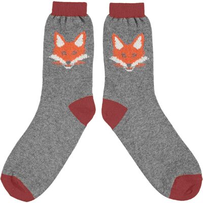 Calcetines tobilleros de lana de cordero para hombre - fox face - gris/rojo
