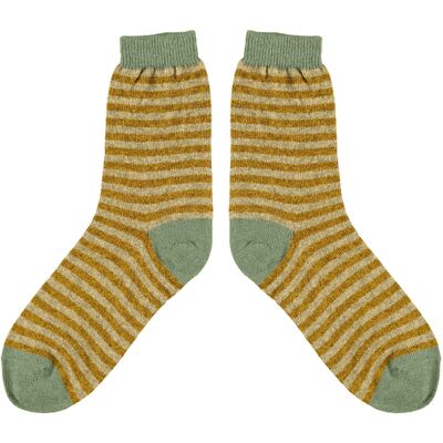 Men's Lambswool Ankle Socks - stripe - mustard