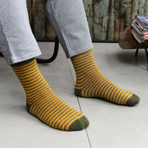 Men's Lambswool Ankle Socks - stripe - lime