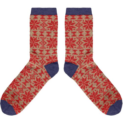 Men's Lambswool Ankle Socks - fair isle - red