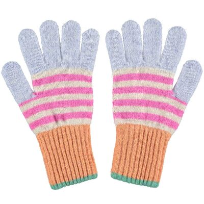 Kids' Patterned Lambswool Gloves - STRIPE - bubblegum pink & peach
