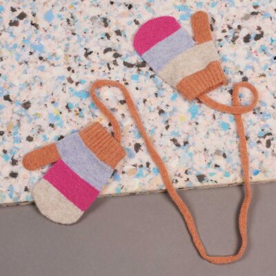 Kids' Patterned Lambswool Mittens - BLOCK - bubblegum/peach