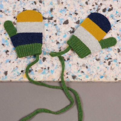 Kids' Patterned Lambswool Mittens - BLOCK - navy/electric yellow