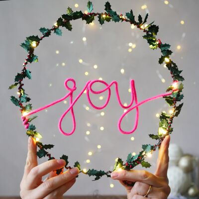 Joy Holly Fairy Light Wreath