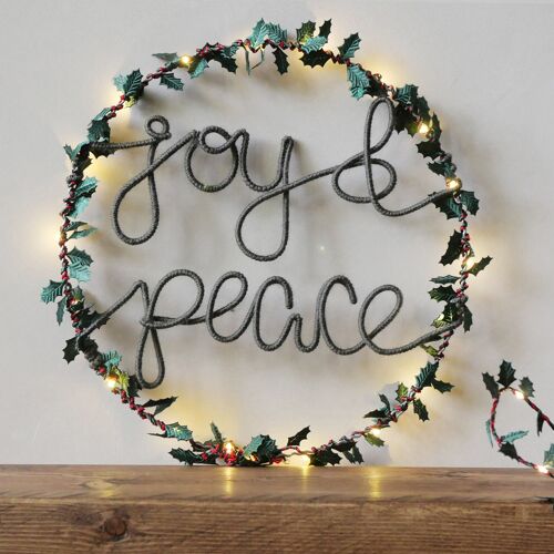 Joy & Peace Holly Fairy Light Wreath