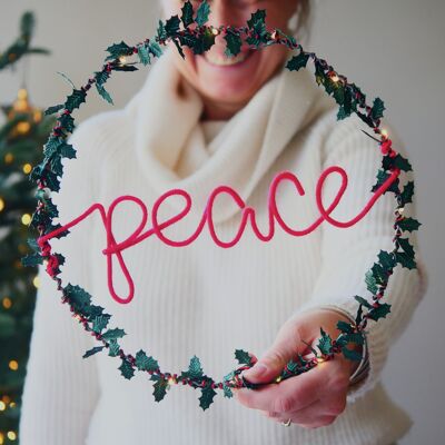 Peace Holly Fairy Light Wreath