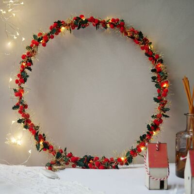 Holly and Berry Fairy Light Wreath