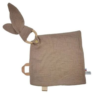 Doudou diaper 2 in 1 rabbit and teething ring Taupe Made in France