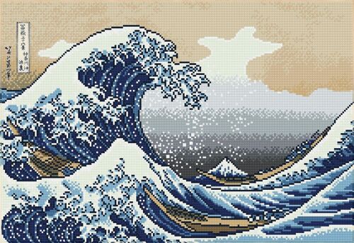 La grande vague de Kinagawa (Hokusai) - Diamants carrés