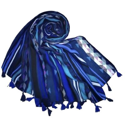 Blue LOVA pompom scarf