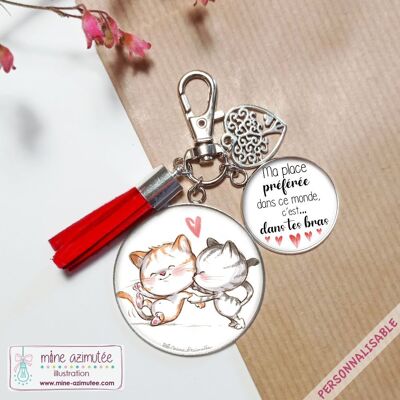 Porte-clés personnalisé Acier Inoxydable "2 chats amoureux" (St Valentin/Mariage)