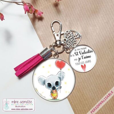 Porte-clés personnalisé Acier Inoxydable "Koala Kawaii" (St Valentin/Mariage)