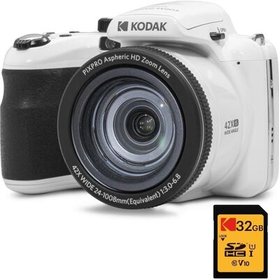 KODAK Pixpro Astro Zoom AZ425 - Fotocamera bridge digitale, zoom ottico 42X, grandangolo da 24 mm, 20 megapixel, LCD 3, video Full HD 1080p, batteria agli ioni di litio, bianco