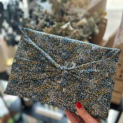 Furoshiki | Bleu & Pointe de doré | Emballage cadeau écologique